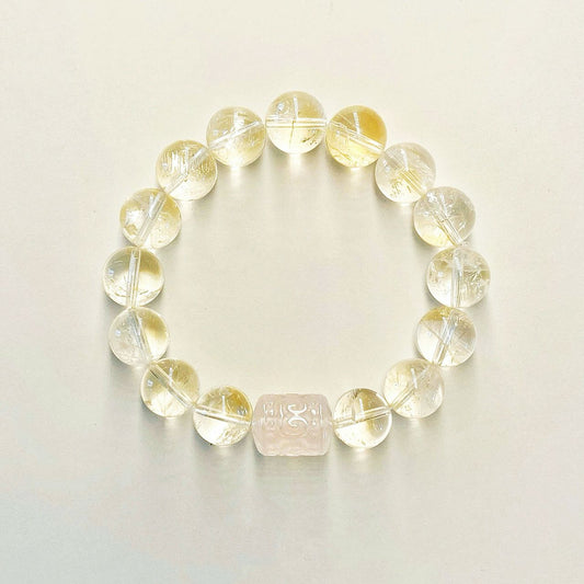 The Natural Yellow Aventurine Crystal & Pink Crystal Pattern Bead Bracelet