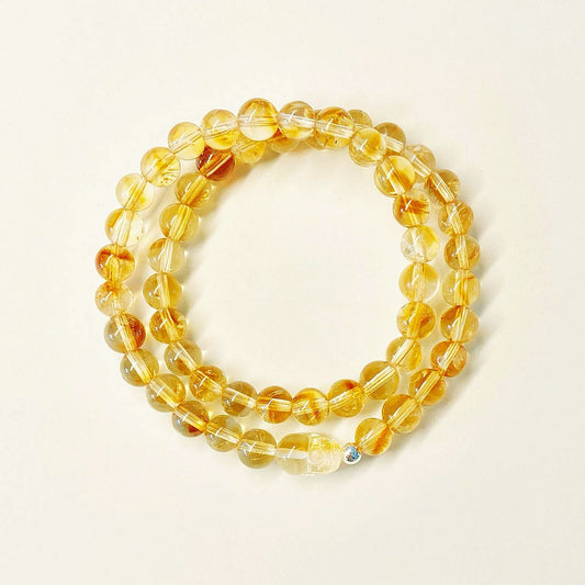 Yellow Crystal Pi Xiu & 925 Silver Bend with Yellow Crystal Double Loop Bracelet