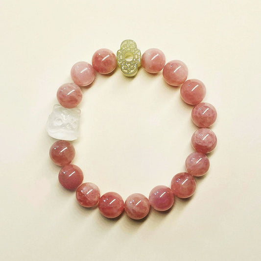 Hetian Jade Ruyi Pattern & White Lion Crystal with The Natural Rose Quartz Bracelet