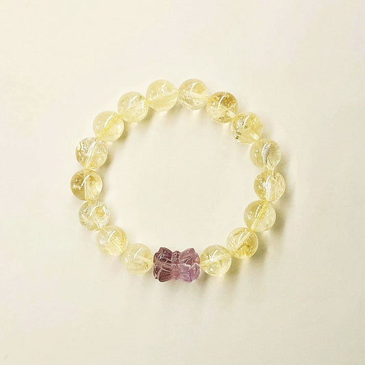 The Natural Yellow Aventurine & Amethyst Double Lotus Bracelet